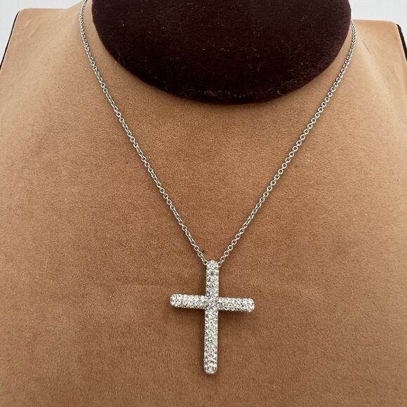 Napier Cross Necklace STERLING SILVER 18" CUBIC ZIRCONIA CROSS PENDANT Religious - Picture 1 of 9